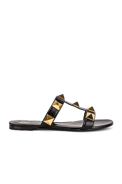Valentino Garavani Roman Stud T-strap Slide Sandals In Nero