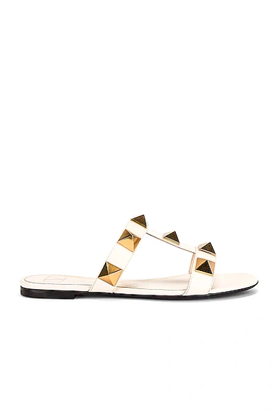 Valentino Garavani Off-white Roman Stud Flat Slide Sandals In Neutrals