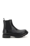 Alexander Mcqueen Ankle Leather Boots Lug Sole In Black