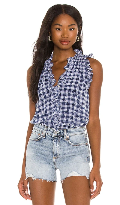 1.state Short Sleeve V-neck Ruffle Top In Gingham Floral