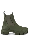 Ganni Womens Khaki City Recycled Rubber-blend Chelsea Boots In Olive