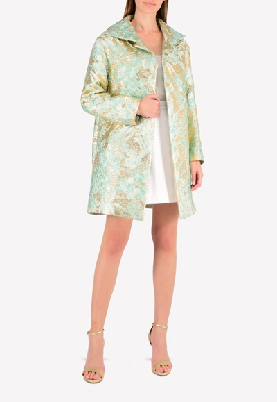 Francesco Scognamilio 3d Floral Embroidered Foil Cocoon Coat In Green