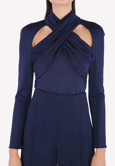 Cushnie Et Ochs Cross-over Jersey Top In Blue