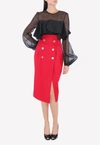 Alexandre Vauthier Double-breasted Front Slit Pencil Skirt In Red