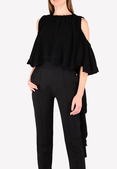 Ellery Baby Cold-shoulder Ruffle Crop Top In Black