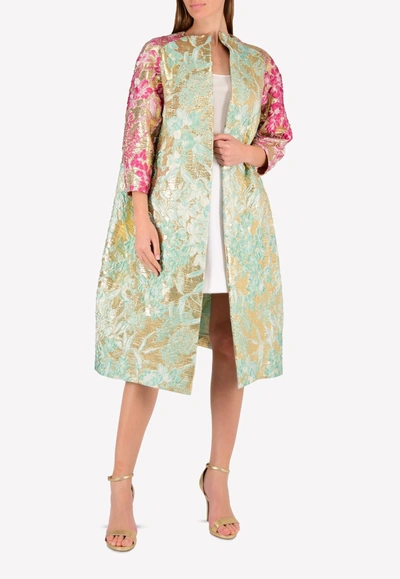 Francesco Scognamilio Collarless Embroidered Foil Coat In Green