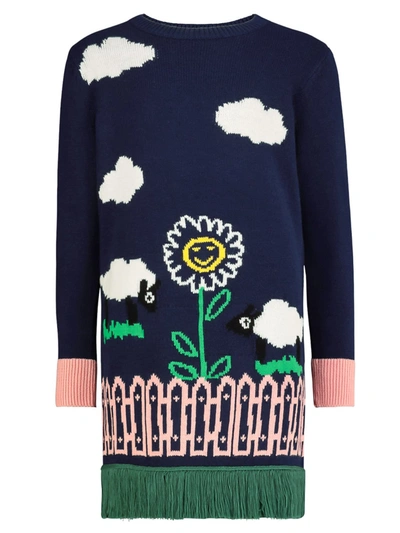 Stella Mccartney Kids' Blue Dress For Girl With Flower And Clouds