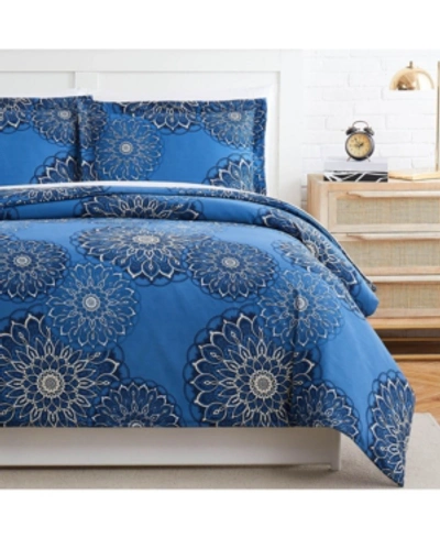 Southshore Fine Linens Midnight Floral 3 Pc. Duvet Cover Set, Full/queen In Blue