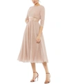 Mac Duggal Metallic Pleated A-line Midi Cocktail Dress In Rose Gold