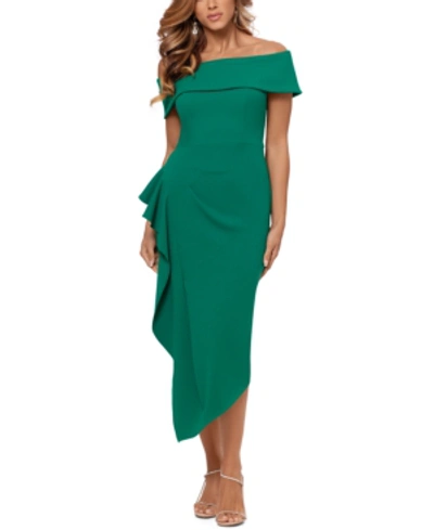 Betsy & Adam Off-the-shoulder Ruffle Dress In Green