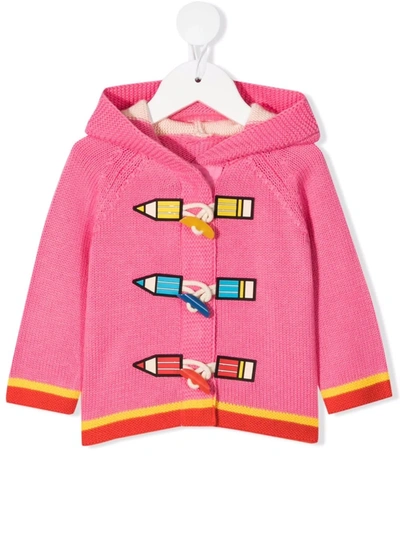Stella Mccartney Babies' Pink Cardigan With Colored Press, Long Sleeve And Hood