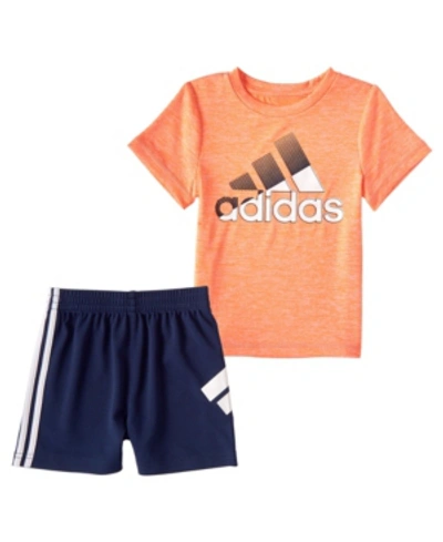 Adidas Originals Kids' Adidas Little Boys Short Sleeve In Motion T-shirt And Shorts, Set Of 2 In Screaming Orange Heather