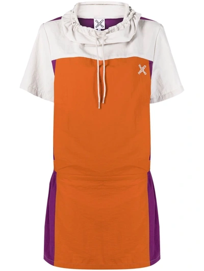 Kenzo Colourblock Drawstring-collar Dress In Orange