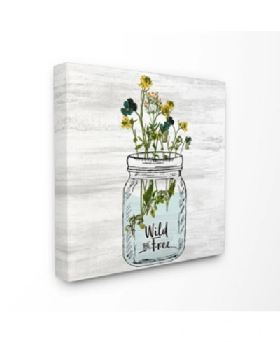 Stupell Industries Wild And Free Yellow Flowers In A Mason Jar Canvas Wall Art, 17" L X 17" H In Multi