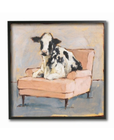 Stupell Industries Sweet Baby Calf On A Pink Couch Neutral Color Painting Framed Texturized Art, 12" L X 12" H In Multi