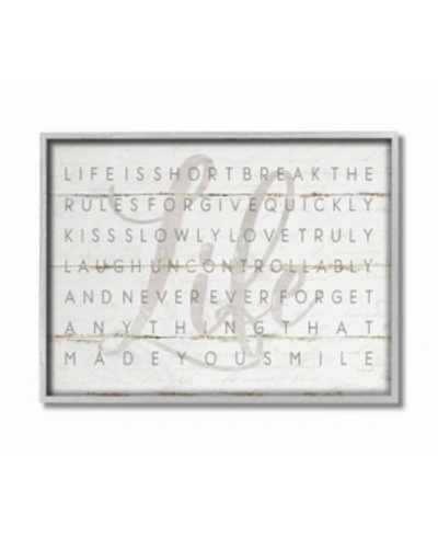 Stupell Industries Life Is Short Smile Gray On White Planked Look Gray Framed Texturized Art, 16" L X 20" H In Multi