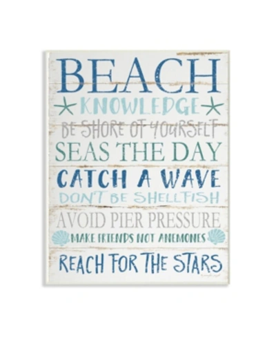 Stupell Industries Beach Knowledge Blue Aqua And White Planked Look Sign, 10" L X 15" H In Multi