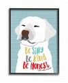 STUPELL INDUSTRIES BE SILLY BE KIND BE HONEST LIGHT BLUE POSTER STYLE DOG FRAMED GICLEE TEXTURIZED ART, 16" L X 20" H