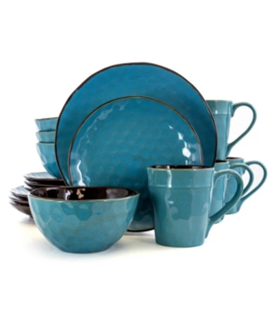 Elama Sea Glass Luxurious Dinnerware With Complete Set Of 16 Pieces In Turquoise
