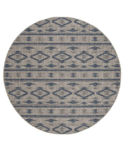 Safavieh Courtyard Cy8863 Gray And Navy 6'7" X 6'7" Round Outdoor Area Rug