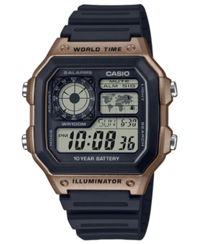 Casio Men's Digital Black Resin Strap Watch 42.1mm In Rose Gold