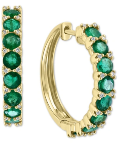 Effy Collection Effy Emerald (2-3/4 Ct. T.w.) & Diamond (1/6 Ct. T.w.) Hoop Earrings In 14k Gold