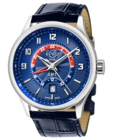 Gevril Men's Giromondo Swiss Quartz Blue Leather Strap Watch 42mm