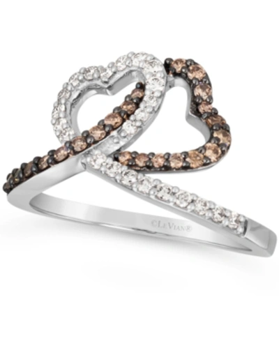 Le Vian Chocolate Diamond (1/4 Ct. T.w.) & Nude Diamond (1/4 Ct. T.w.) Interlocking Heart Ring In 14k Rose, In White Gold