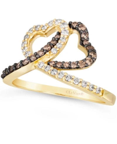 Le Vian Chocolate Diamond (1/4 Ct. T.w.) & Nude Diamond (1/4 Ct. T.w.) Interlocking Heart Ring In 14k Rose, In Yellow Gold