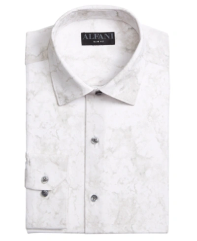 Alfani Men's Slim-fit Non-iron Performance Stretch Marble-print Dress Shirt, Created For Macy's In White Grey