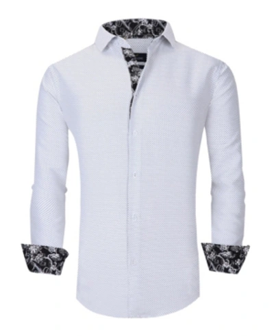 Azaro Uomo Men's Slim Fit Business Nautical Button Down Dress Shirt In White Polka Dots