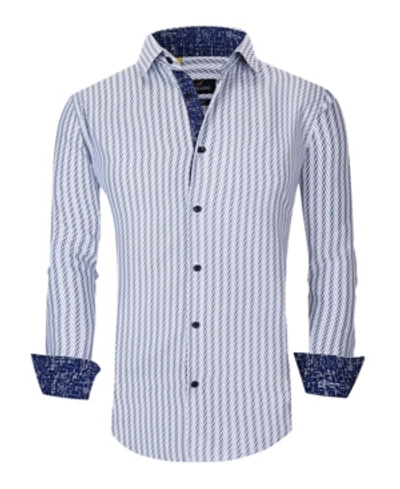 Azaro Uomo Men's Slim Fit Business Nautical Button Down Dress Shirt In Blue Multicolor