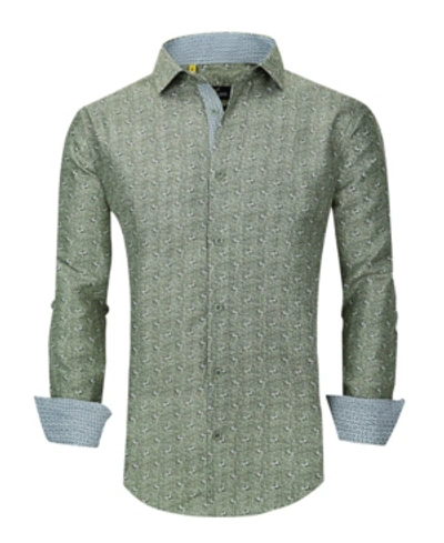 Azaro Uomo Men's Slim Fit Business Nautical Button Down Dress Shirt In Green
