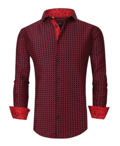 Azaro Uomo Men's Slim Fit Business Nautical Button Down Dress Shirt In Red