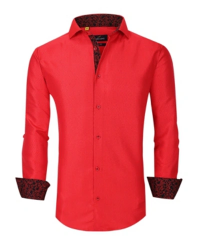Azaro Uomo Men's Slim Fit Business Nautical Button Down Dress Shirt In Red Polka Dot