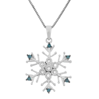 Hetal Diamonds 1/10cttw Blue And White Diamond Snowflake Necklace (h-i In Blue,silver Tone,white