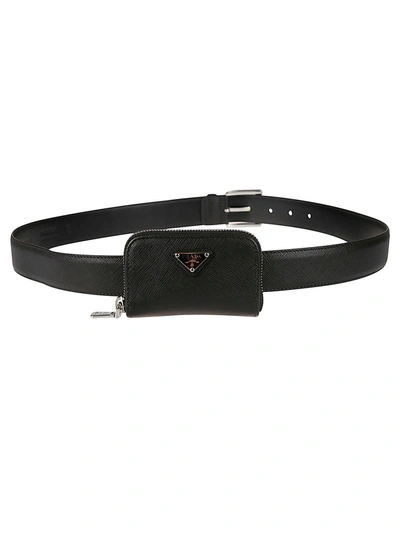 Prada Pouch Applique Belt In Black
