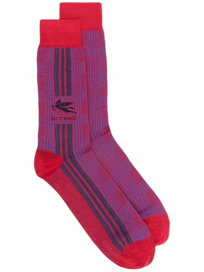 Etro Striped Logo Mid-calf Socks In Red