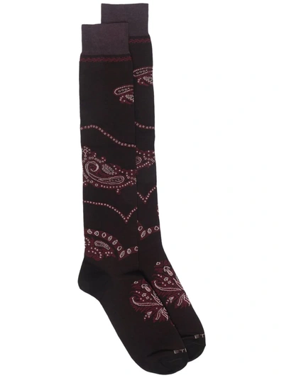 Etro Paisley-knit Socks In Brown
