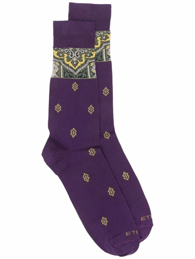 Etro Pattern-intarsia Knit Socks In Purple