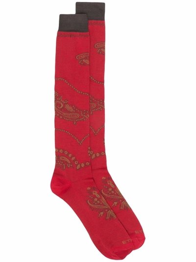 Etro Paisley-knit Cotton-blend Socks In Red