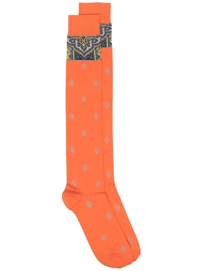 Etro Paisley-knit Socks In Orange