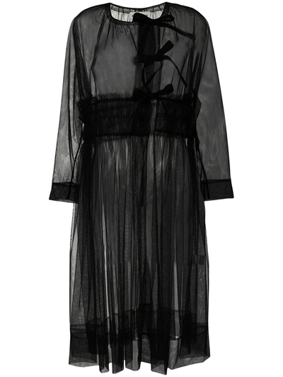 Molly Goddard Sheer Long-sleeve Coat Dress In Black