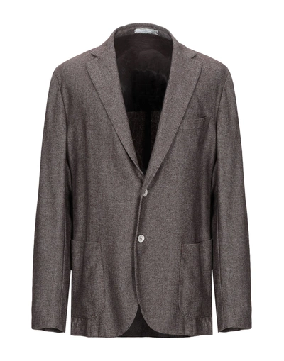 Manuel Ritz White Suit Jackets In Dark Brown