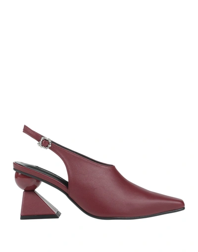 Yuul Yie 70mm Celina Leather Sling Back Pumps In Brick Red