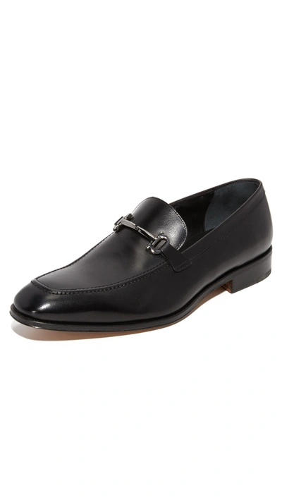 Ferragamo Men's Fenice Leather Apron-toe Loafers In Black
