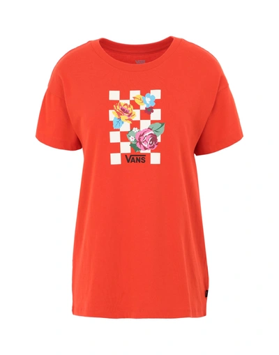 Vans Floral Checkerboard Logo T-shirt In Orange
