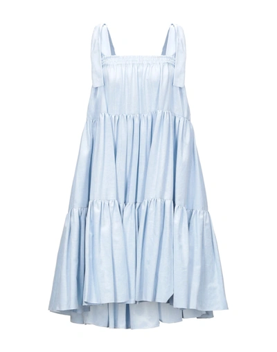 Batsheva Amy Ruffled Moiré Midi Dress In Sky Blue