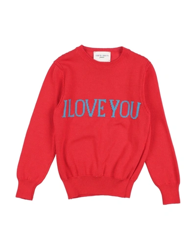 Alberta Ferretti Kids' I Love You Intarsia Cotton Knit Sweater In Red
