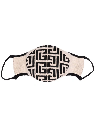 Balmain Geometric-print Face Mask In Nude